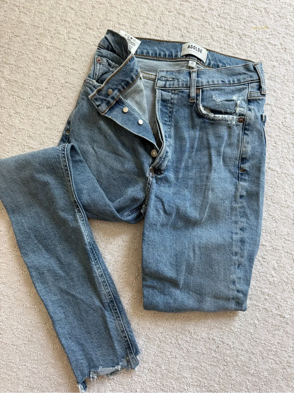 AGOLDE Light Blue Distressed High-Rise Jeans